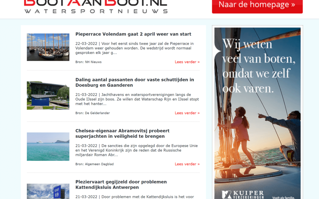 Nieuwsbrief BootAanBoot.nl vanaf nu op dinsdag en vrijdag