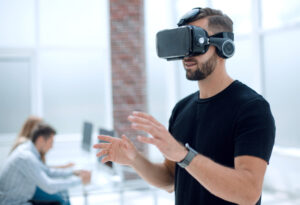 Male with modern VR goggles